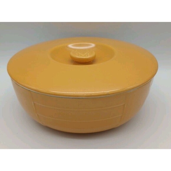 Vintage Hall China For Hotpoint Refrigerator Dish Mustard Yellow 9" Covered Bowl - Picture 1 of 9